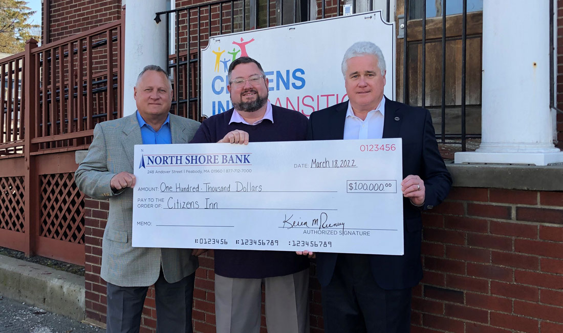 Photo of Noth Shore Bank presenting a $10,000 donation to the Citizens Inn To Opportunity Campaign